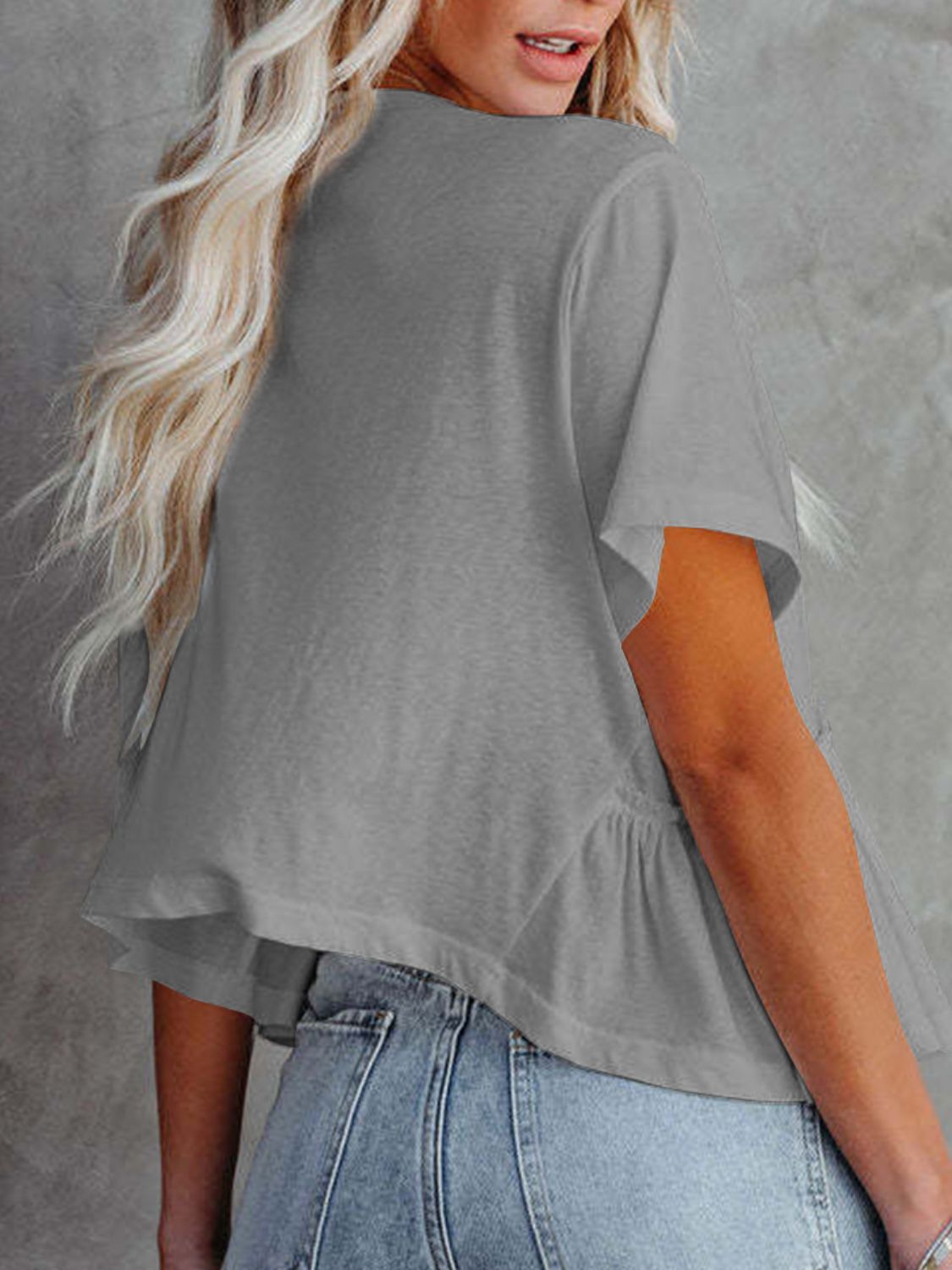 Tied Plunge Short Sleeve Blouse - RebelReine Apparel & Co.