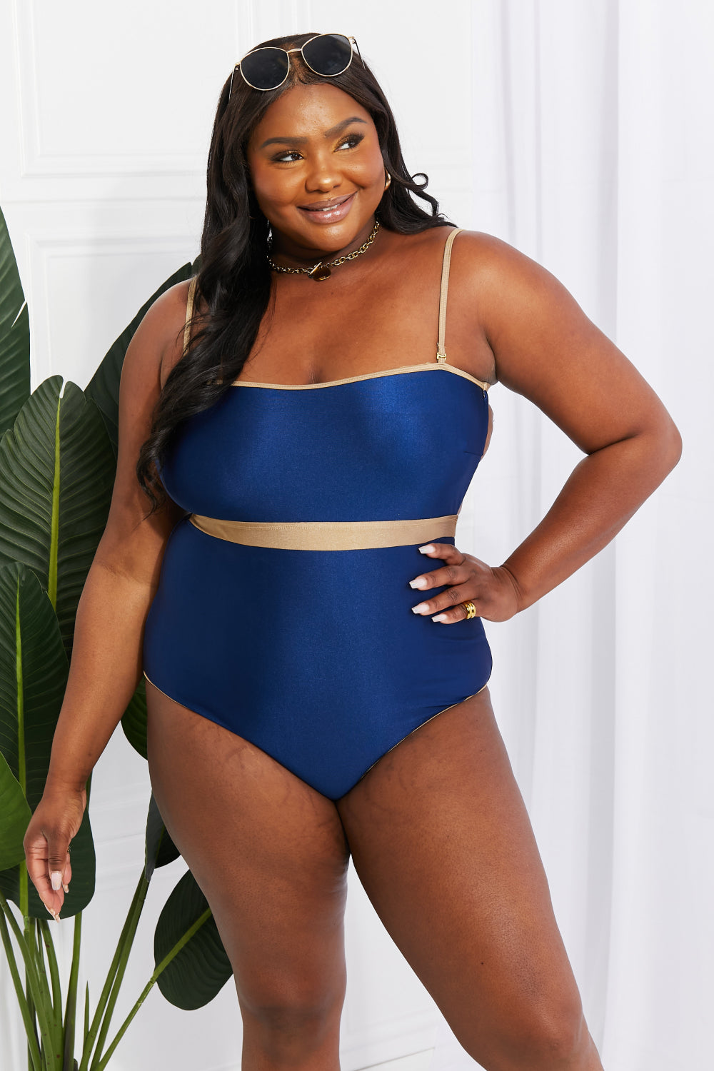 Marina West Swim Wave Break Contrast Trim One-Piece - RebelReine Apparel & Co.