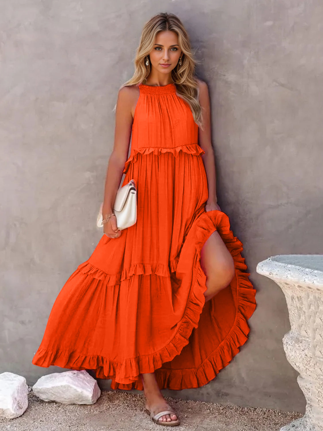 Ruffled Sleeveless Tiered Maxi Dress with Pockets - RebelReine Apparel & Co.