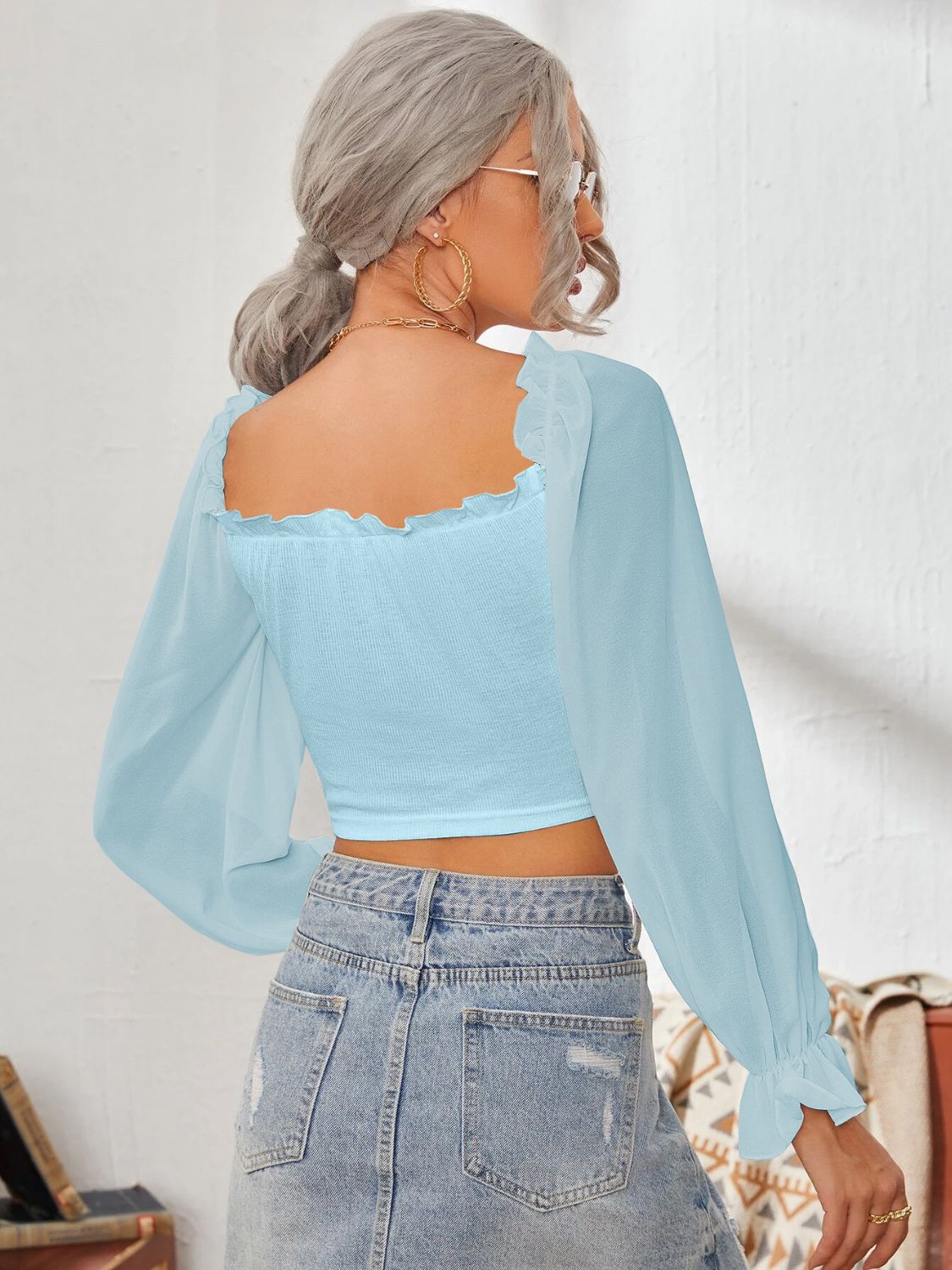 Mesh Sweetheart Neck Flounce Sleeve Top - RebelReine Apparel & Co.