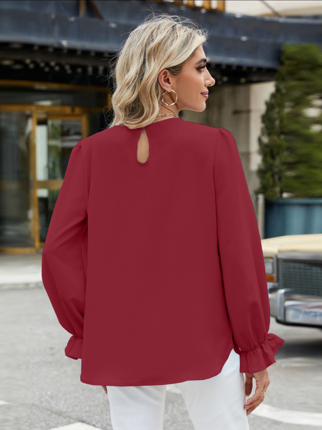 Round Neck Flounce Sleeve Top - RebelReine Apparel & Co.