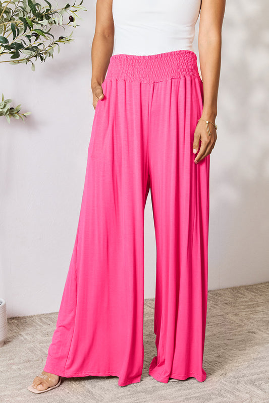 Double Take Full Size Smocked Wide Waistband Wide Leg Pants - RebelReine Apparel & Co.