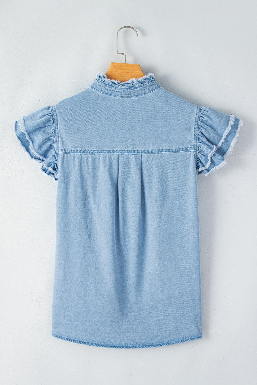 Raw Hem Button Up Cap Sleeve Denim Top - RebelReine Apparel & Co.