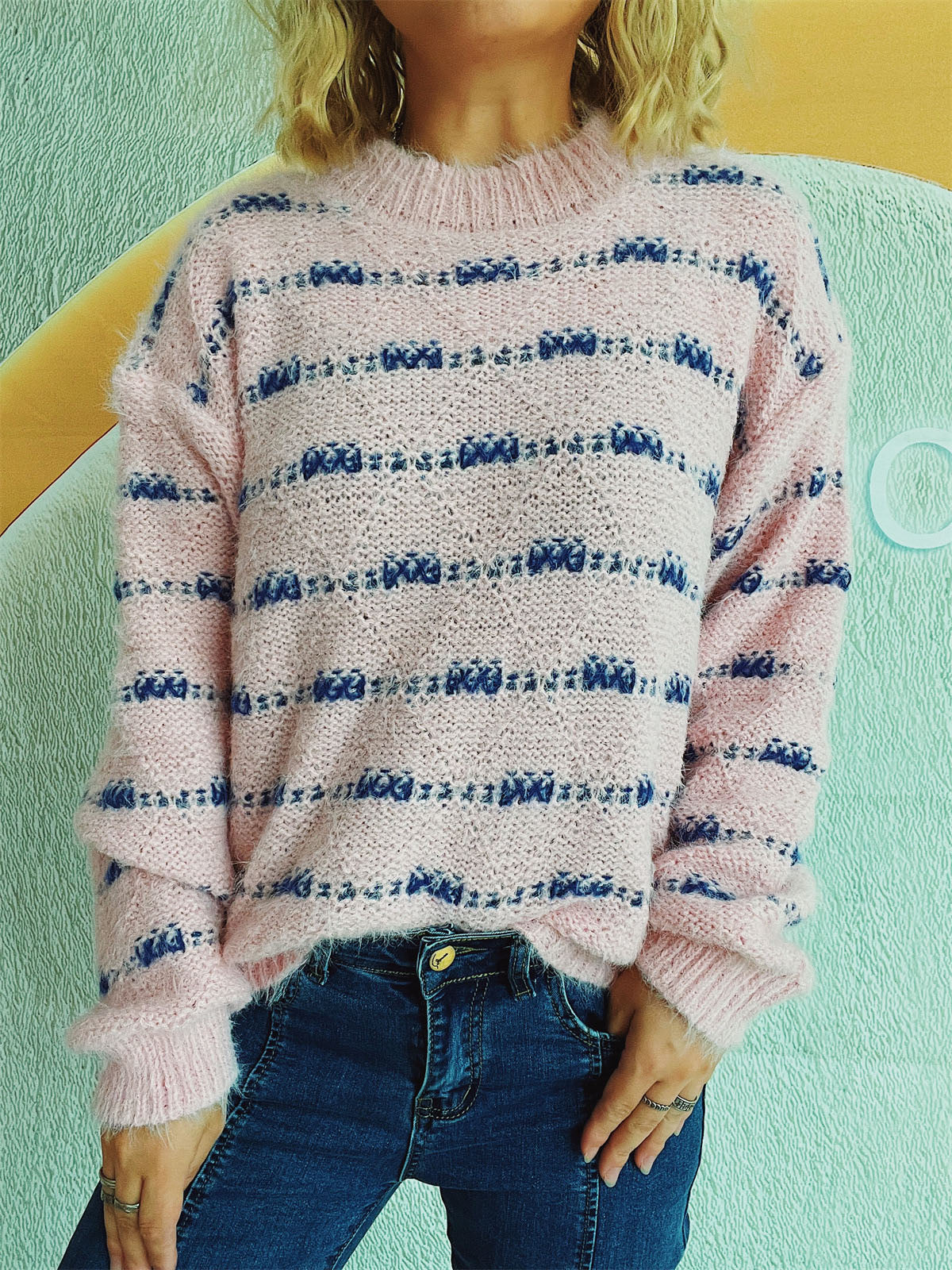 Striped Round Neck Long Sleeve Sweater