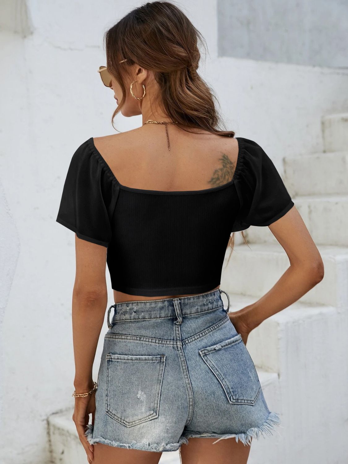 Drawstring Short Sleeve Crop Top - RebelReine Apparel & Co.