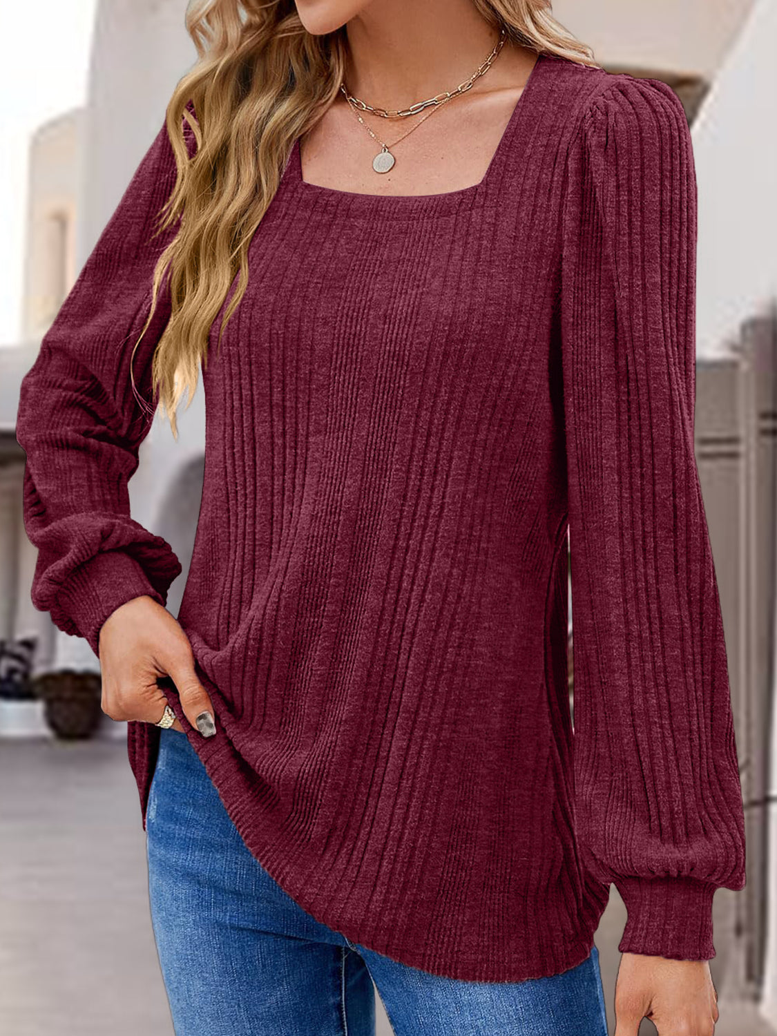 Square Neck Long Sleeve Top - RebelReine Apparel & Co.