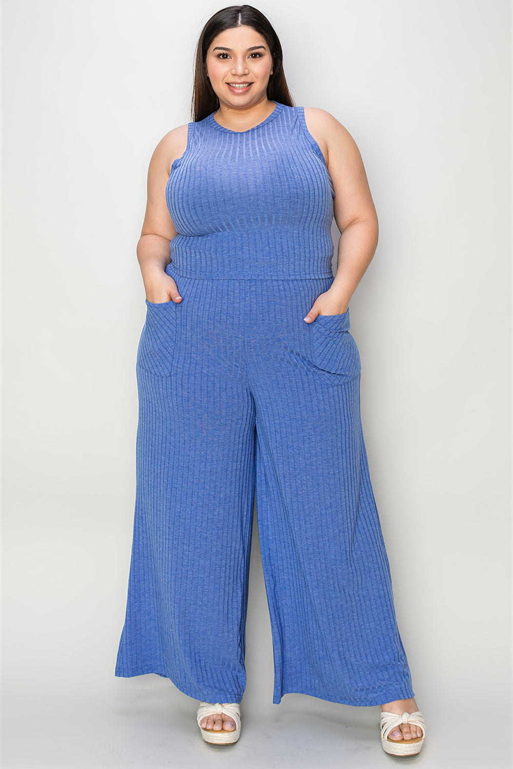 Basic Bae Full Size Ribbed Tank and Wide Leg Pants Set - RebelReine Apparel & Co.