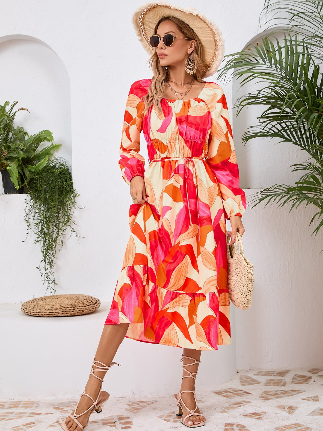 Printed Long Sleeve Midi Dress - RebelReine Apparel & Co.