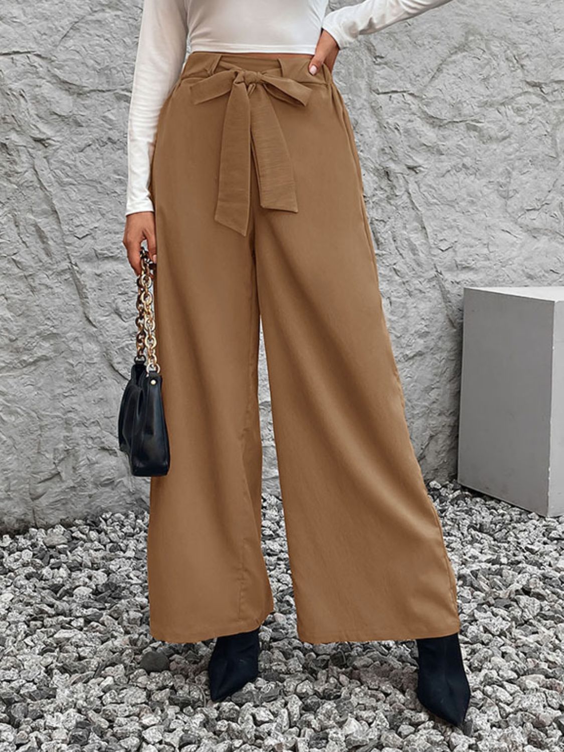 Tied High Waist Wide Leg Pants - RebelReine Apparel & Co.