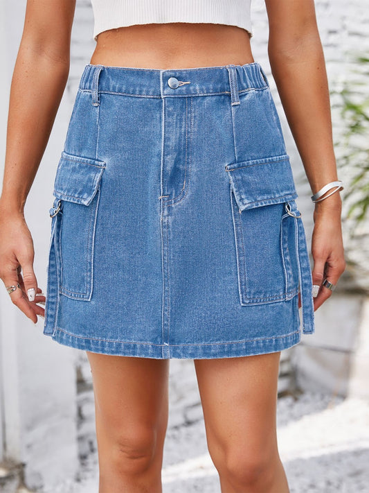 Pocketed Buttoned Denim Skirt - RebelReine Apparel & Co.