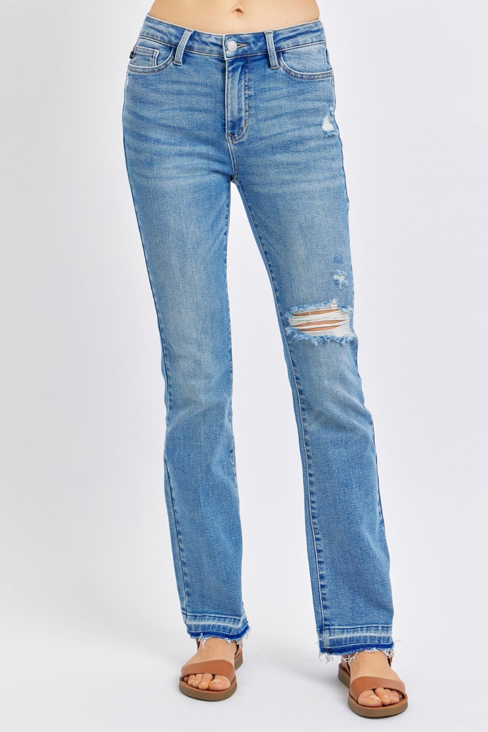 Judy Blue Full Size Mid Rise Destroyed Hem Distressed Jeans - RebelReine Apparel & Co.