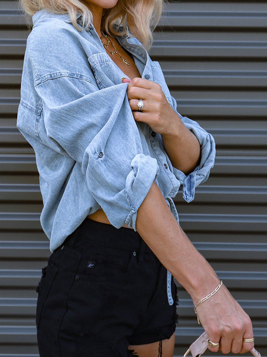 Tie Detail Denim Top - RebelReine Apparel & Co.