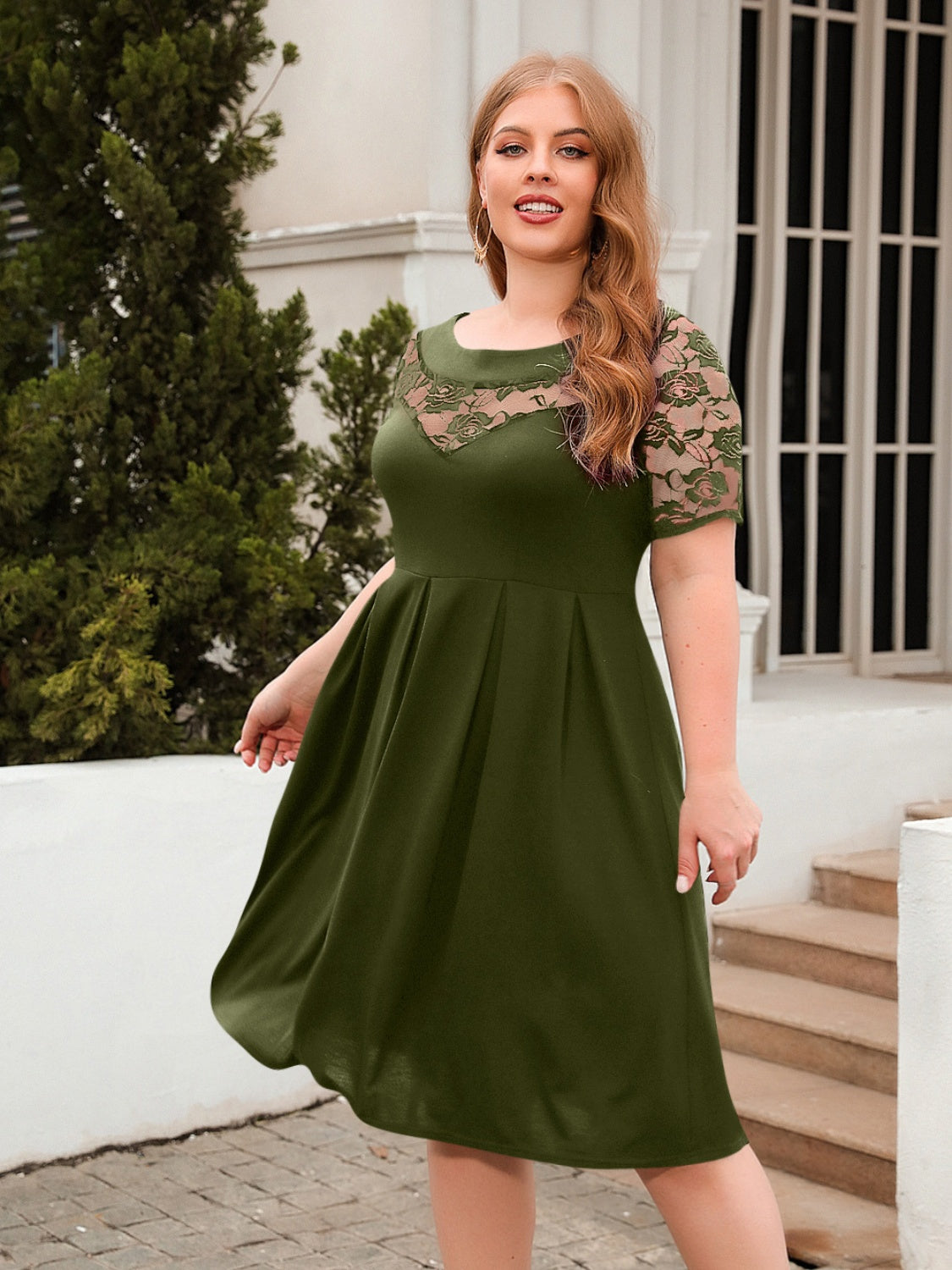 Plus Size Ruched Round Neck Short Sleeve Dress - RebelReine Apparel & Co.