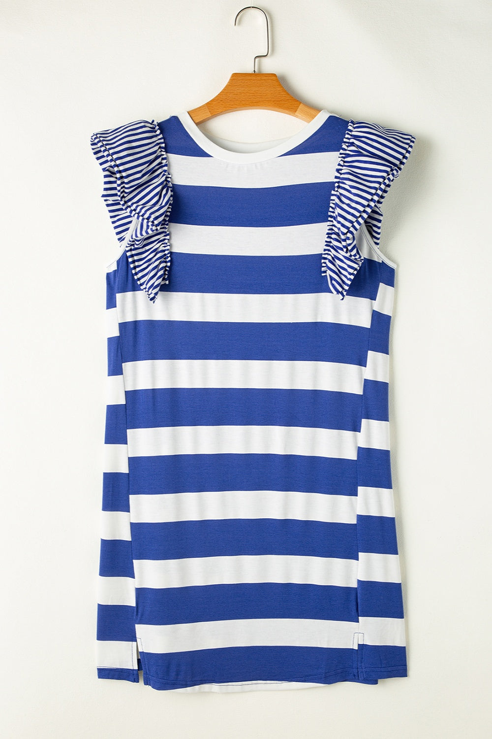 Ruffled Striped Round Neck Cap Sleeve Mini Dress - RebelReine Apparel & Co.