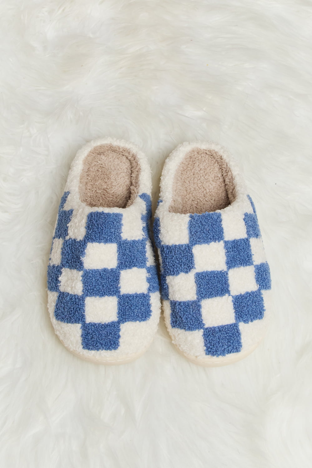 Melody Checkered Print Plush Slide Slippers - RebelReine Apparel & Co.