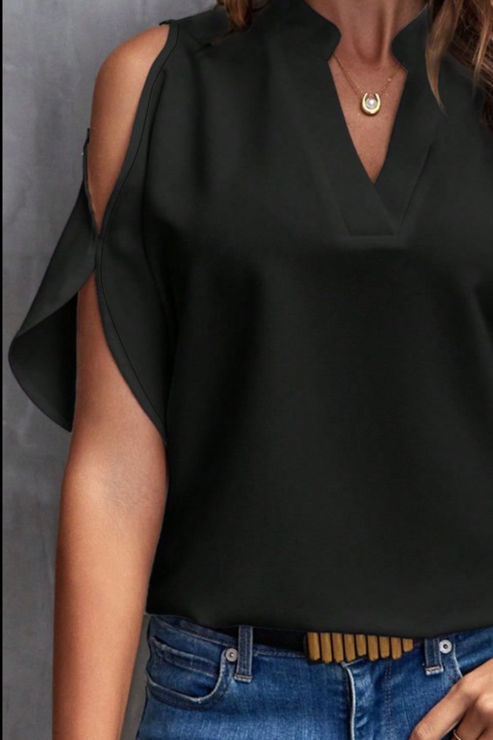 Notched Cold Shoulder Blouse - RebelReine Apparel & Co.