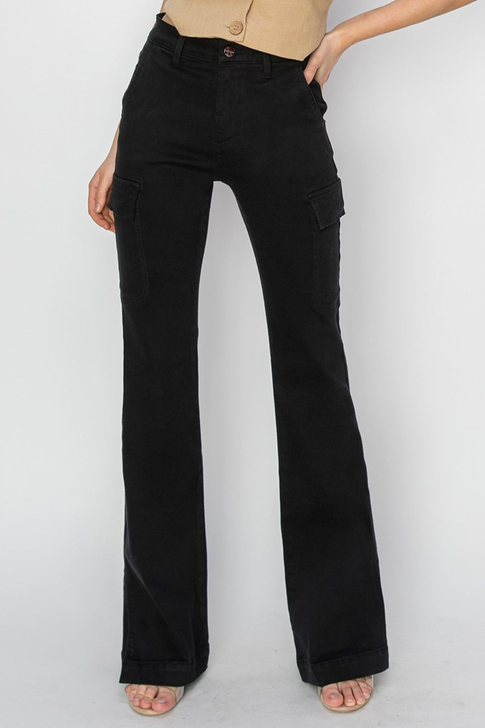 Risen Full Size High Rise Side Slit Cargo Bootcut Jeans - RebelReine Apparel & Co.