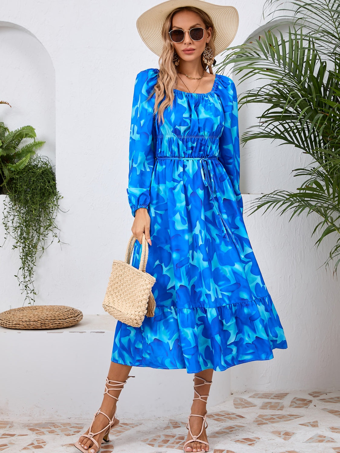 Printed Long Sleeve Midi Dress - RebelReine Apparel & Co.