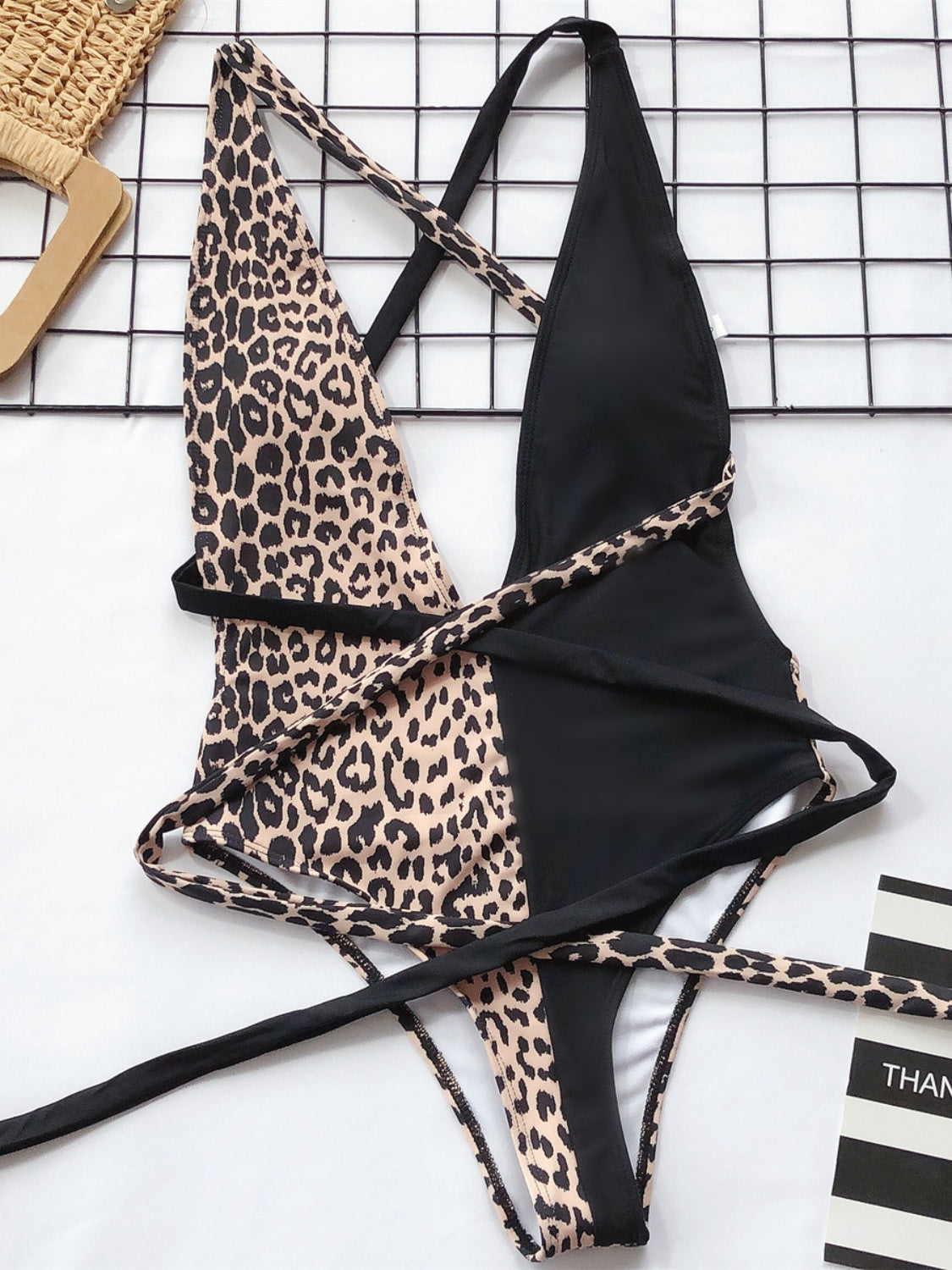 Tied Leopard Plunge One-Piece Swimwear - RebelReine Apparel & Co.