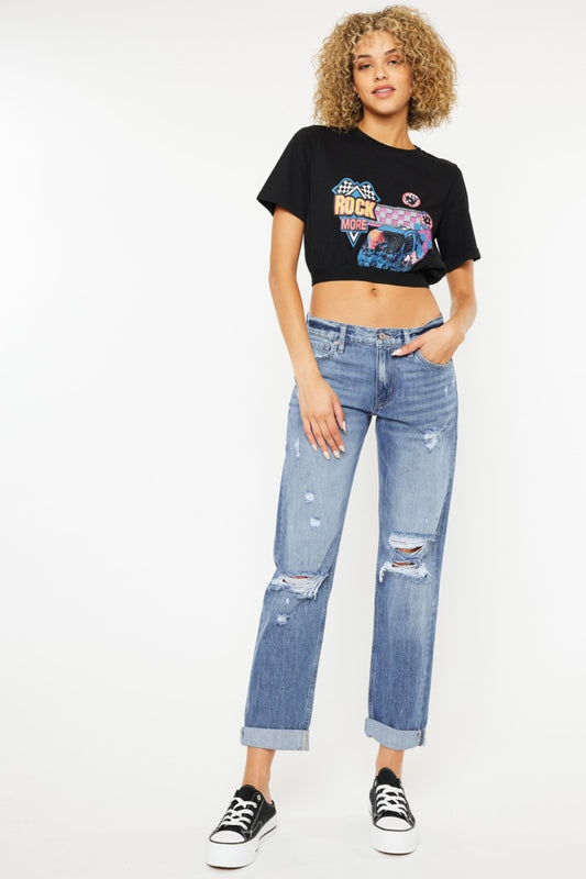 Kancan Mid Rise Distressed Straight Jeans - RebelReine Apparel & Co.