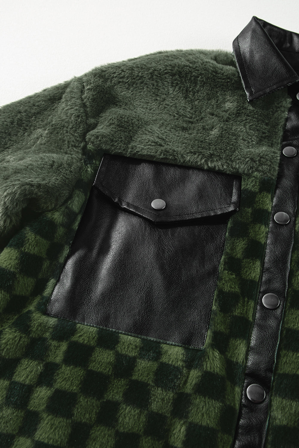 Pocketed Checkered Collared Neck Snap Down Jacket