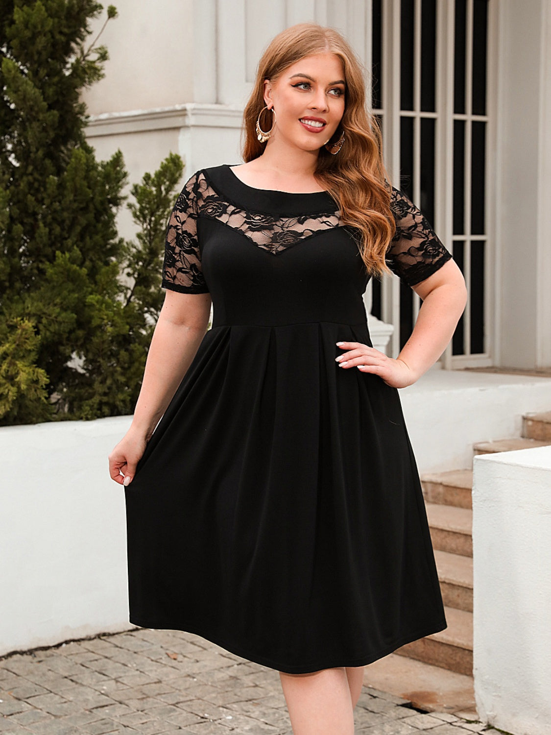 Plus Size Ruched Round Neck Short Sleeve Dress - RebelReine Apparel & Co.