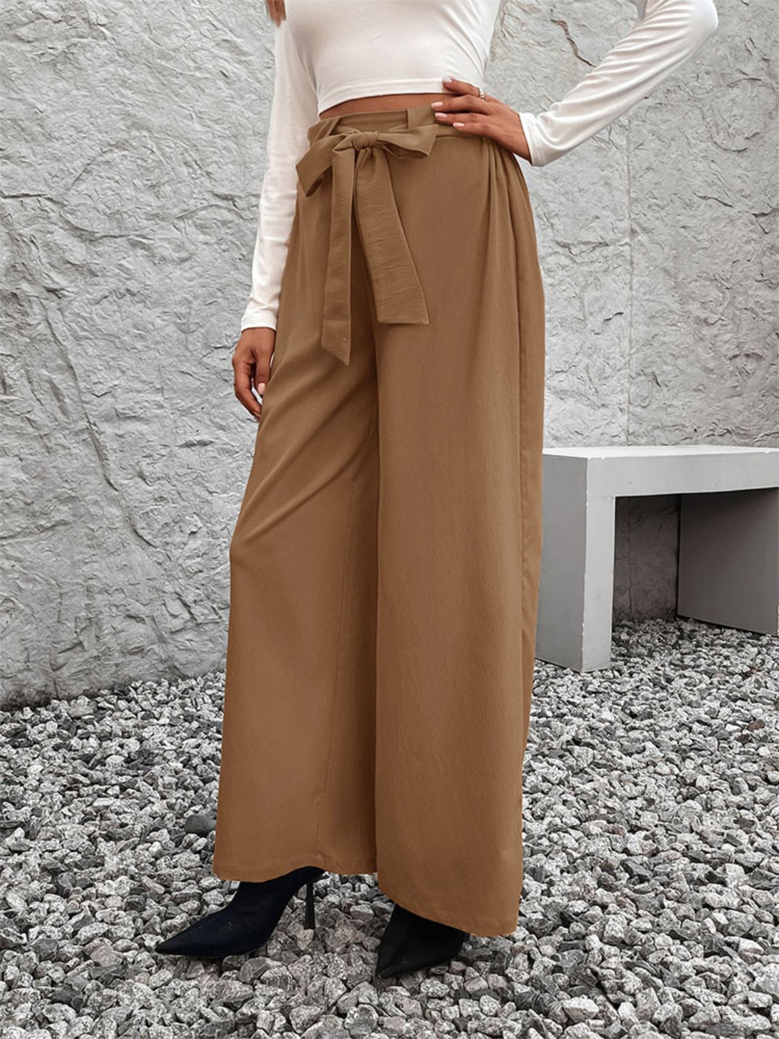 Tied High Waist Wide Leg Pants - RebelReine Apparel & Co.