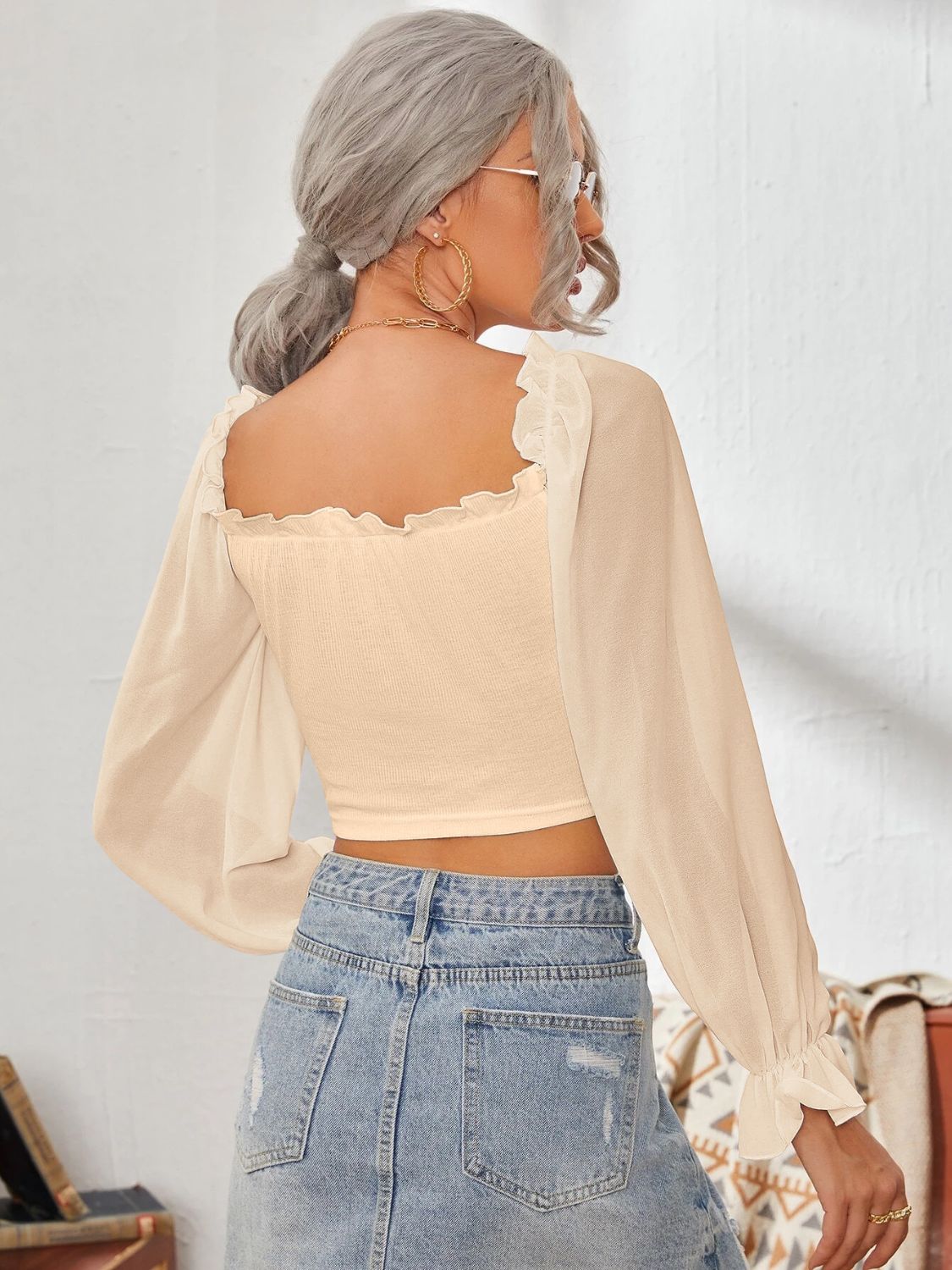 Mesh Sweetheart Neck Flounce Sleeve Top - RebelReine Apparel & Co.