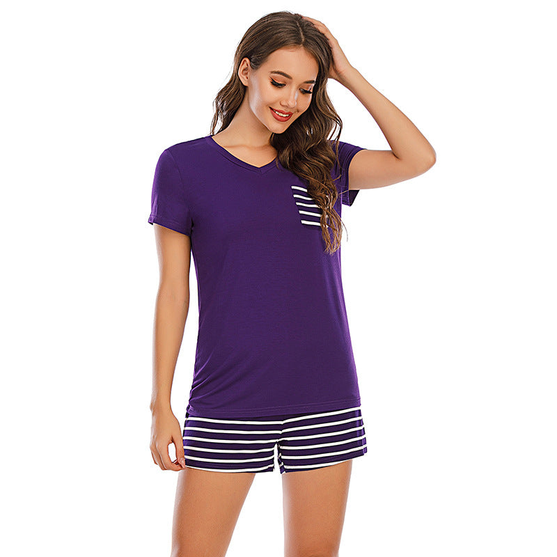 Striped Short Sleeve Top and Shorts Lounge Set - RebelReine Apparel & Co.