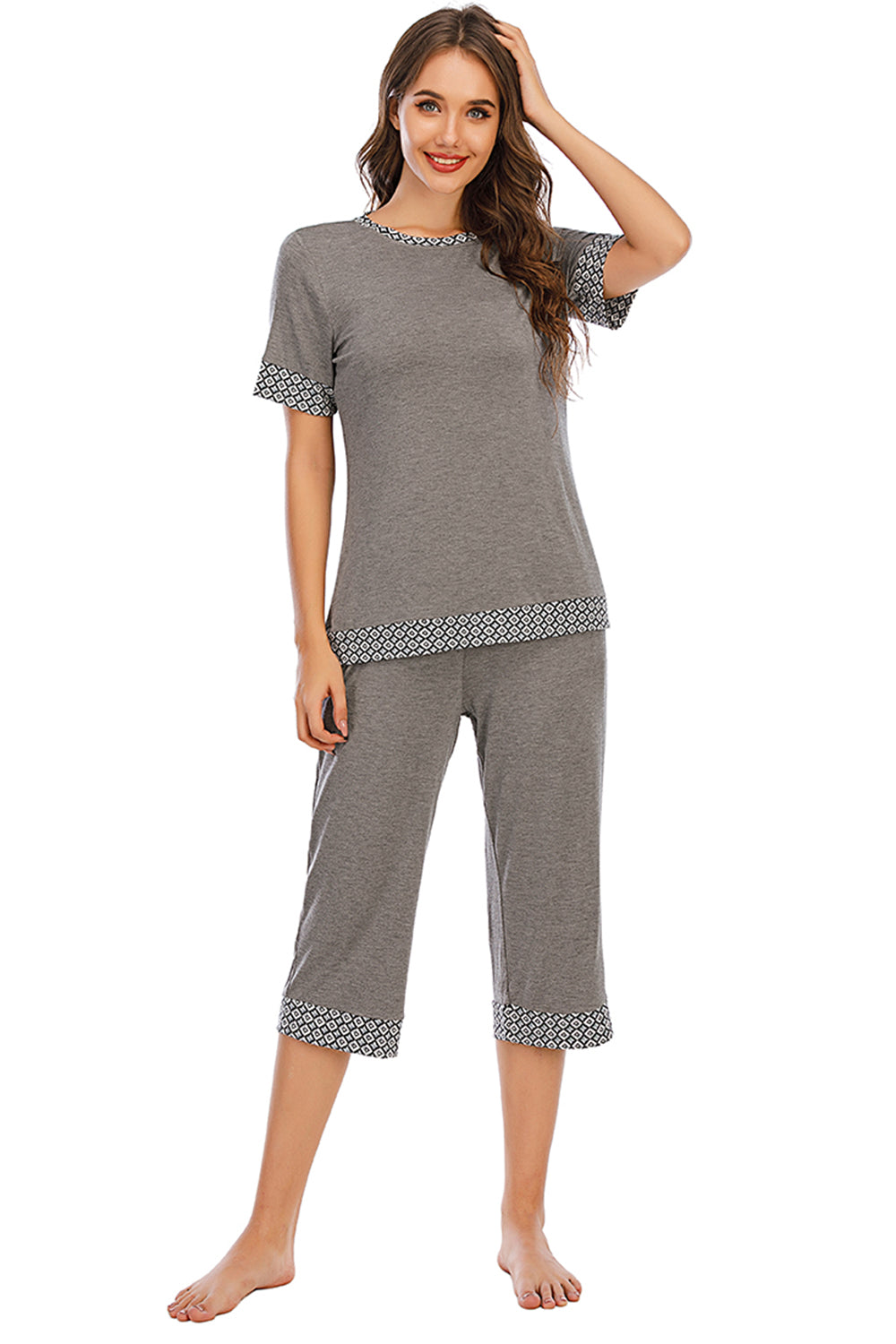 Round Neck Short Sleeve Top and Capris Pants Lounge Set - RebelReine Apparel & Co.