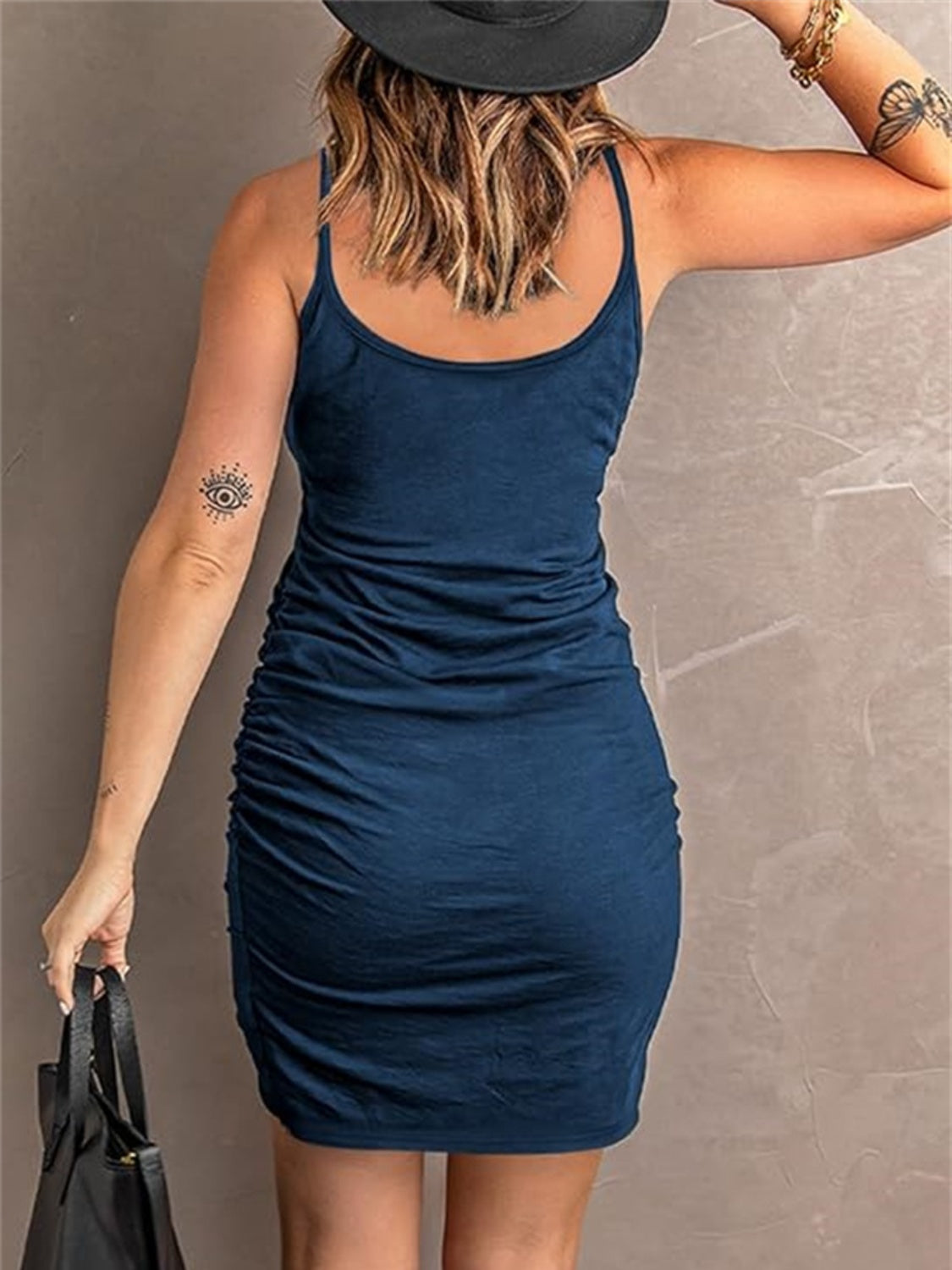 Ruched Scoop Neck Mini Cami Dress - RebelReine Apparel & Co.