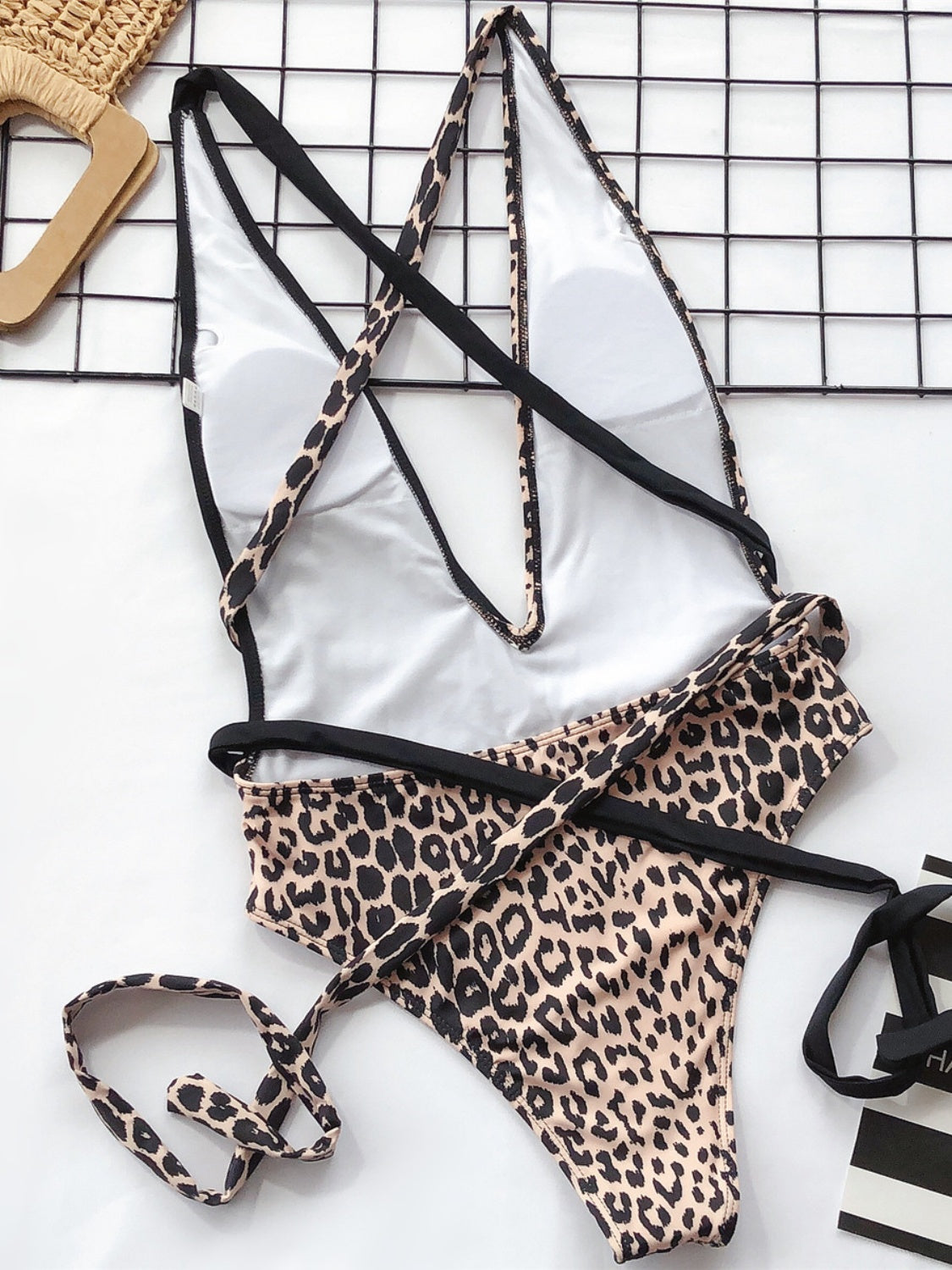 Tied Leopard Plunge One-Piece Swimwear - RebelReine Apparel & Co.