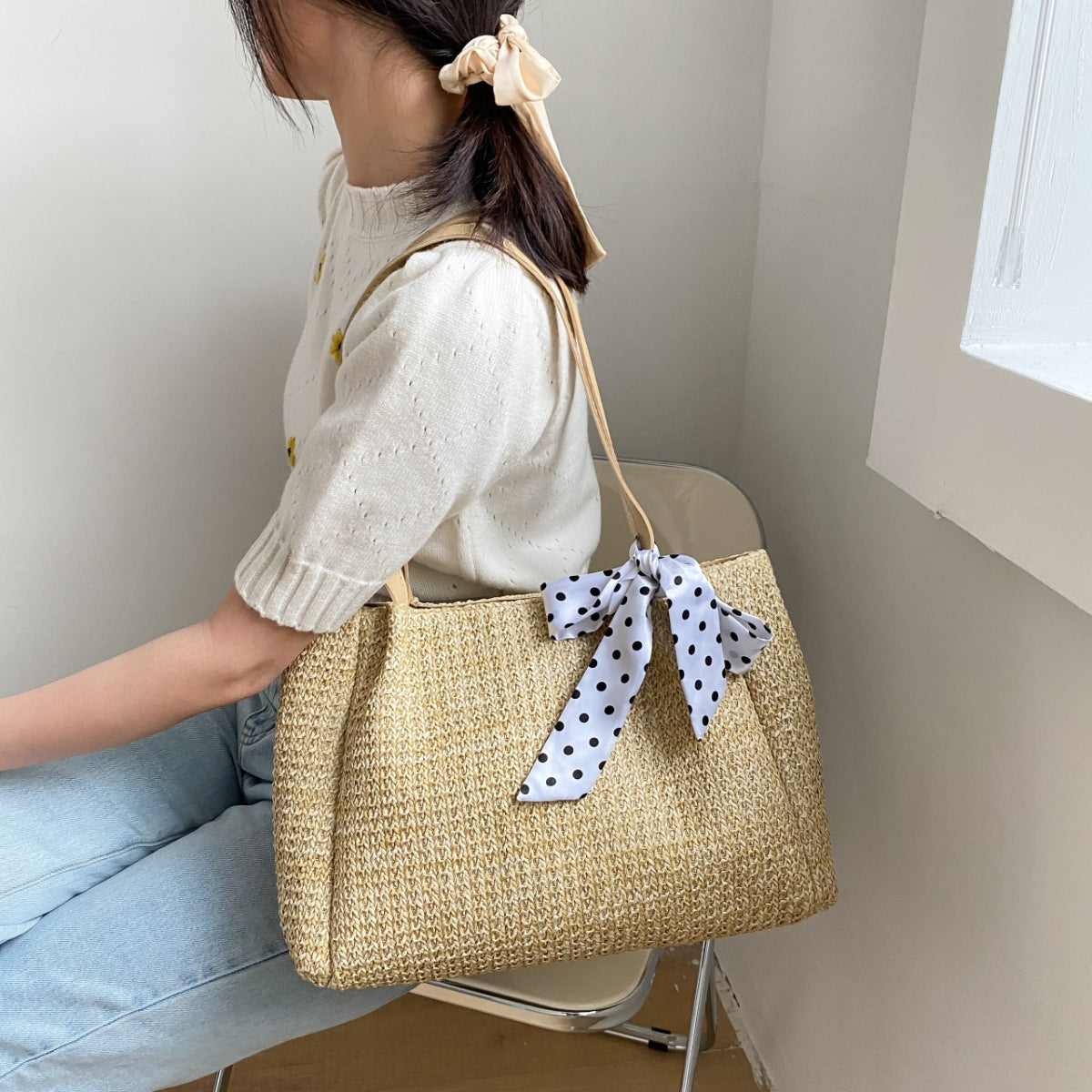 Straw Woven Leather Strap Handbag - RebelReine Apparel & Co.