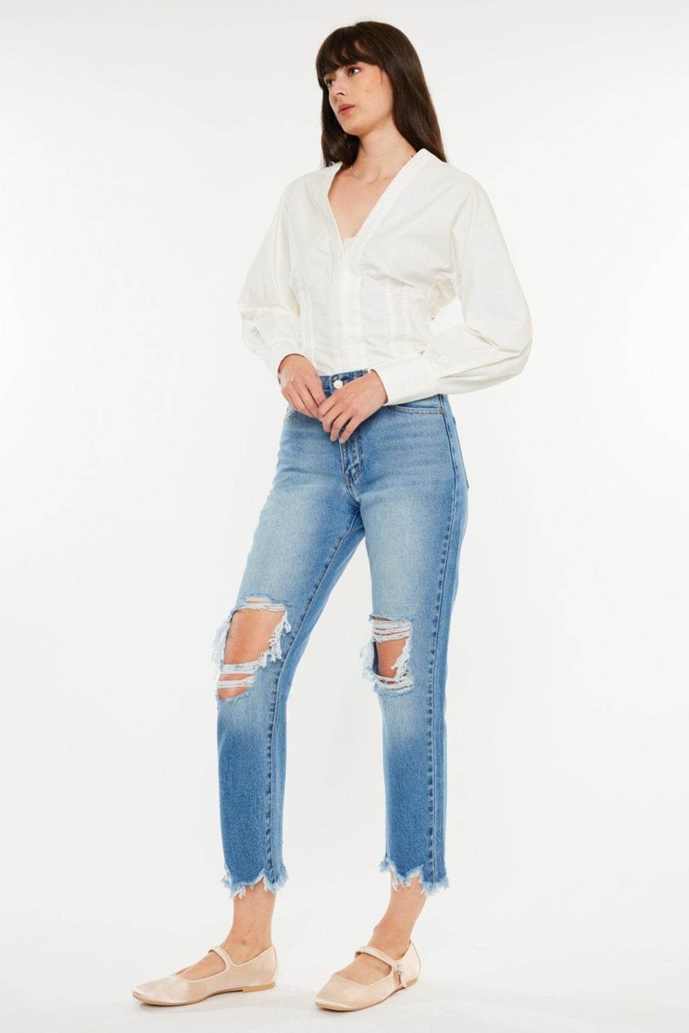 Kancan Distressed Frayed Hem Cropped Jeans - RebelReine Apparel & Co.