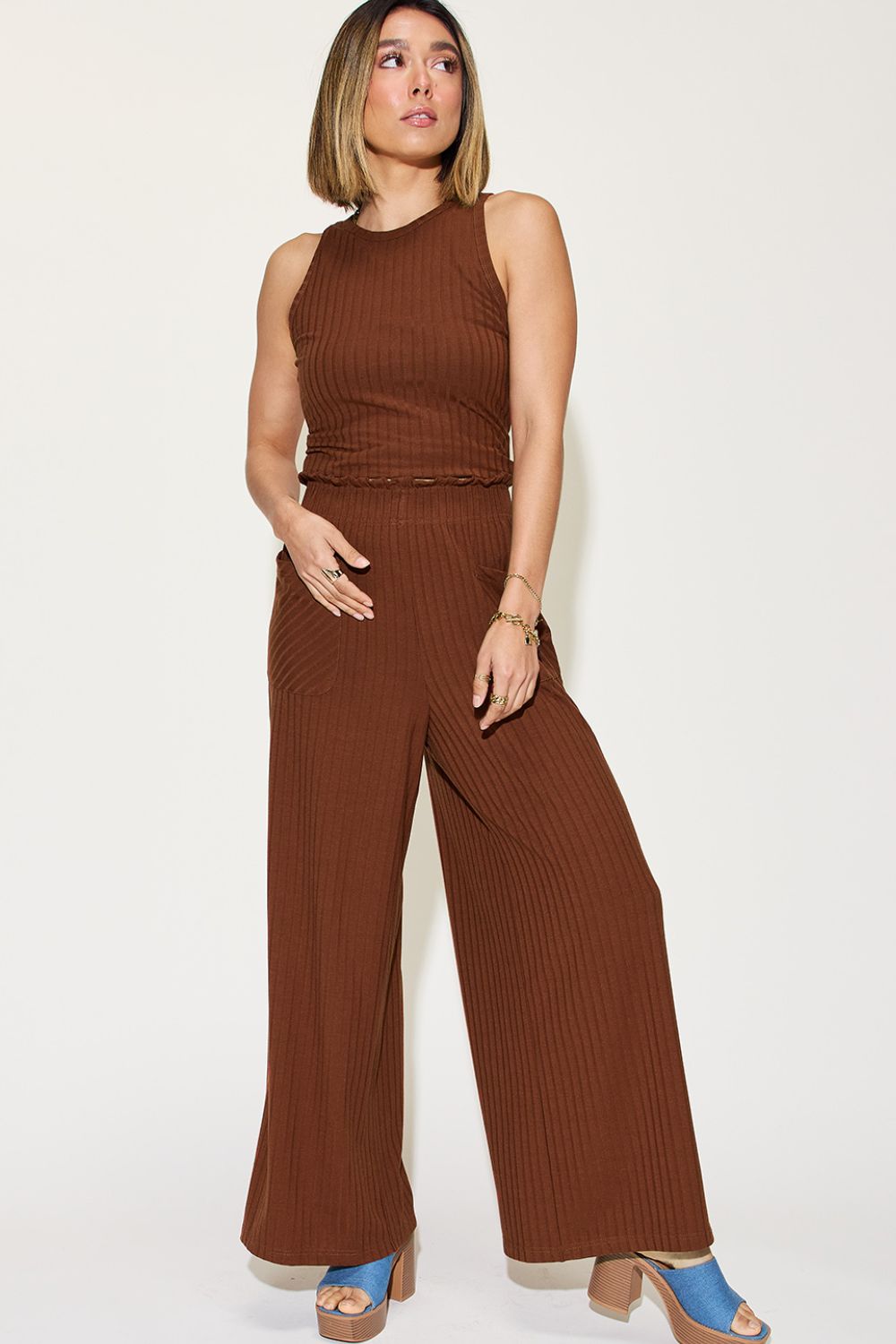 Basic Bae Full Size Ribbed Tank and Wide Leg Pants Set - RebelReine Apparel & Co.