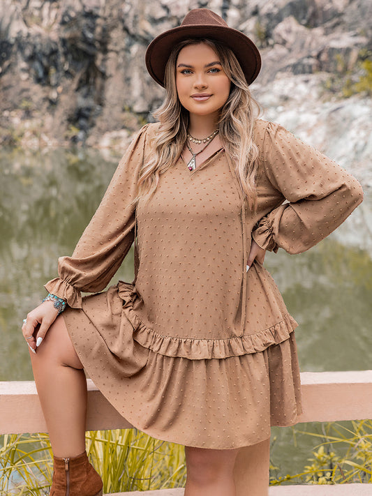 Plus Size Dot Flounce Sleeve Mini Dress - RebelReine Apparel & Co.