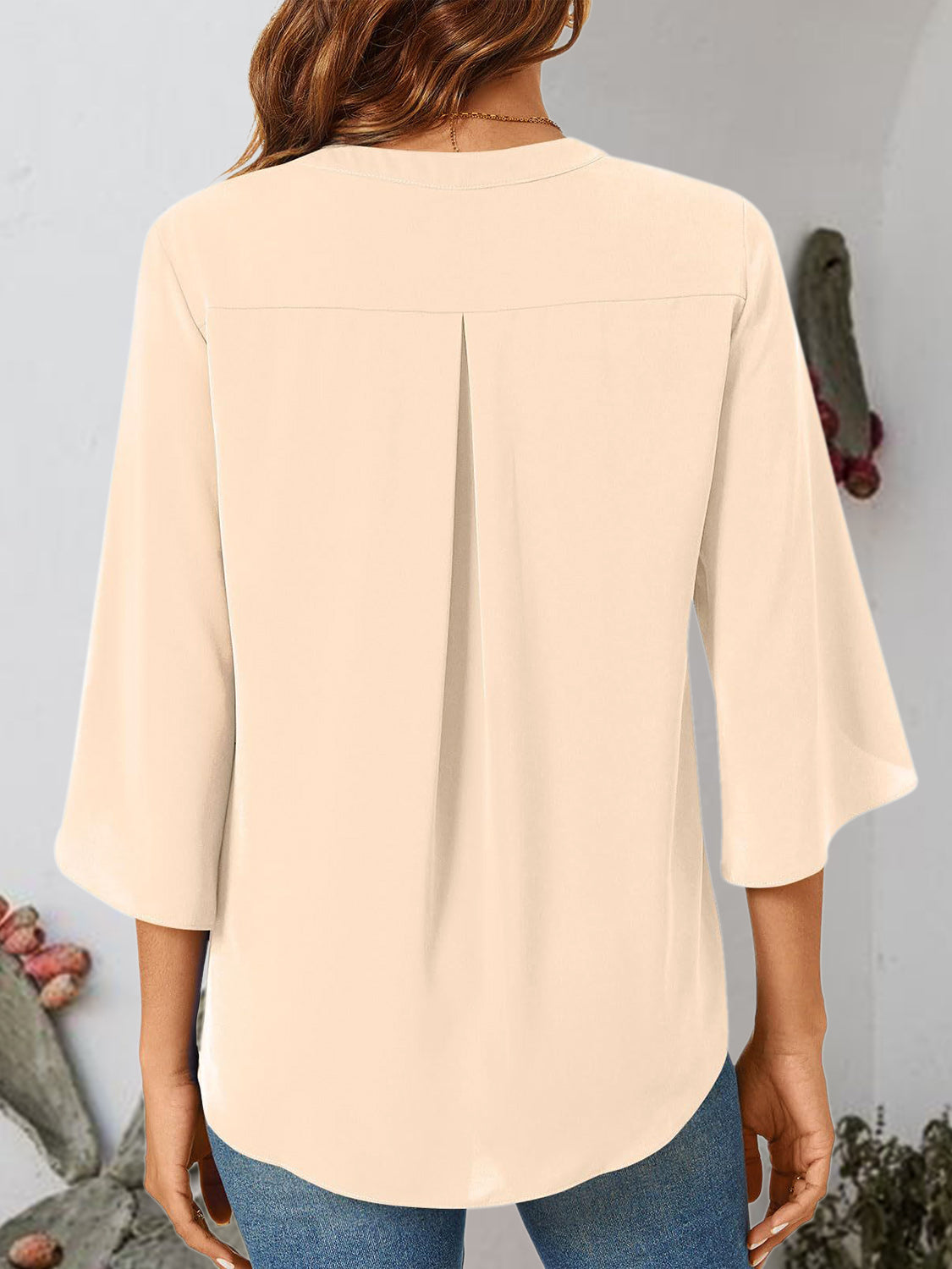 Notched Slit Half Sleeve Blouse - RebelReine Apparel & Co.