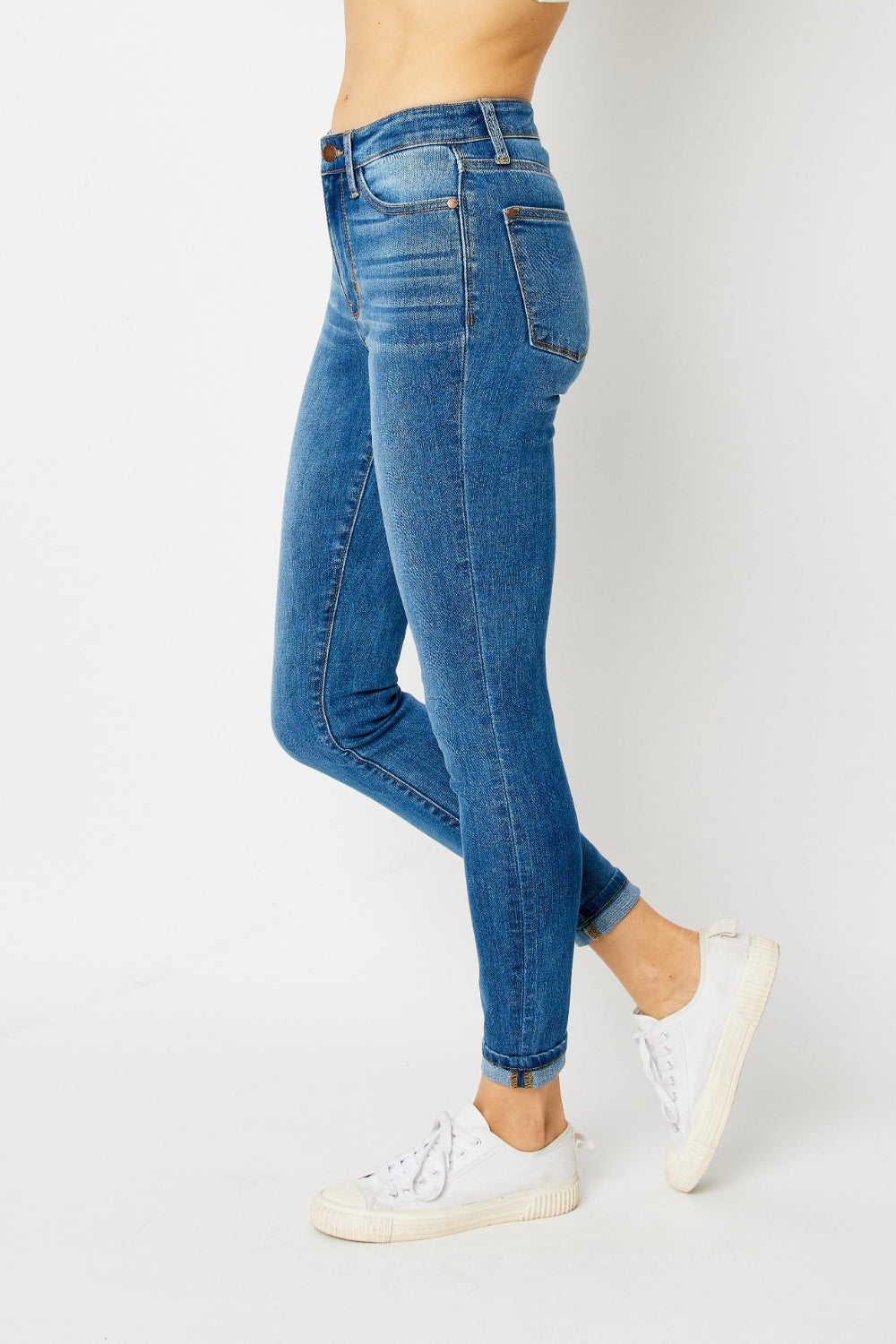 Judy Blue Full Size Cuffed Hem Low Waist Skinny Jeans - RebelReine Apparel & Co.