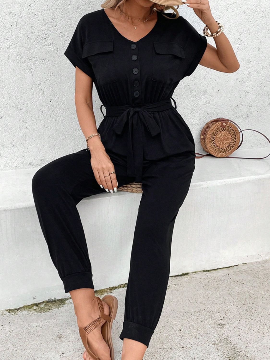 V-Neck Short Sleeve Jumpsuit - RebelReine Apparel & Co.