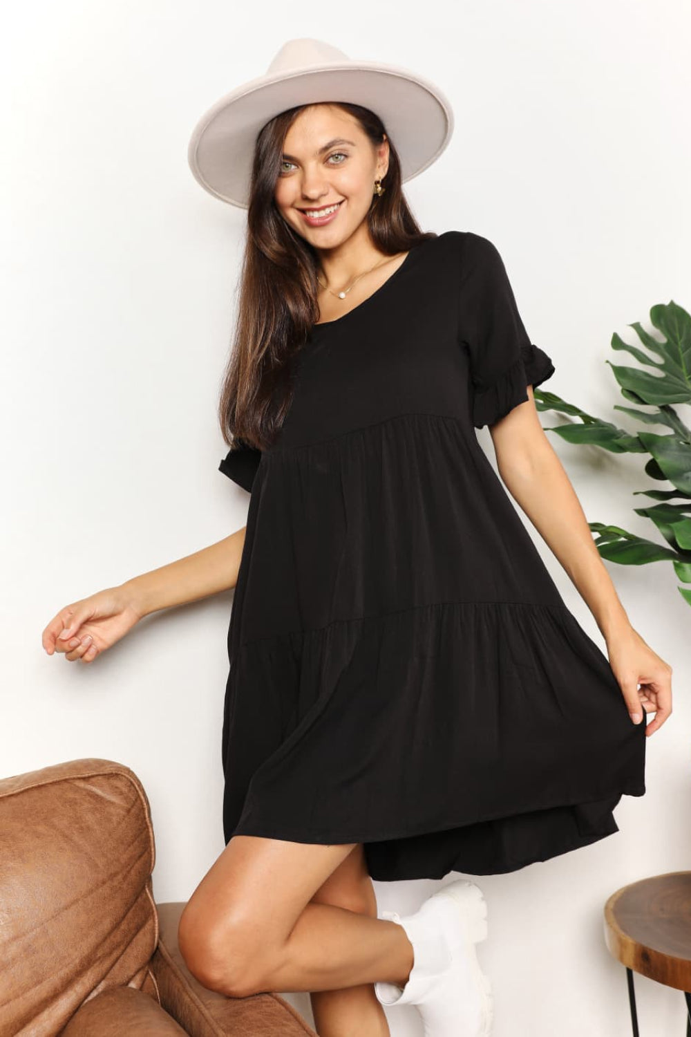 V-Neck Flounce Sleeve Tiered Dress - RebelReine Apparel & Co.