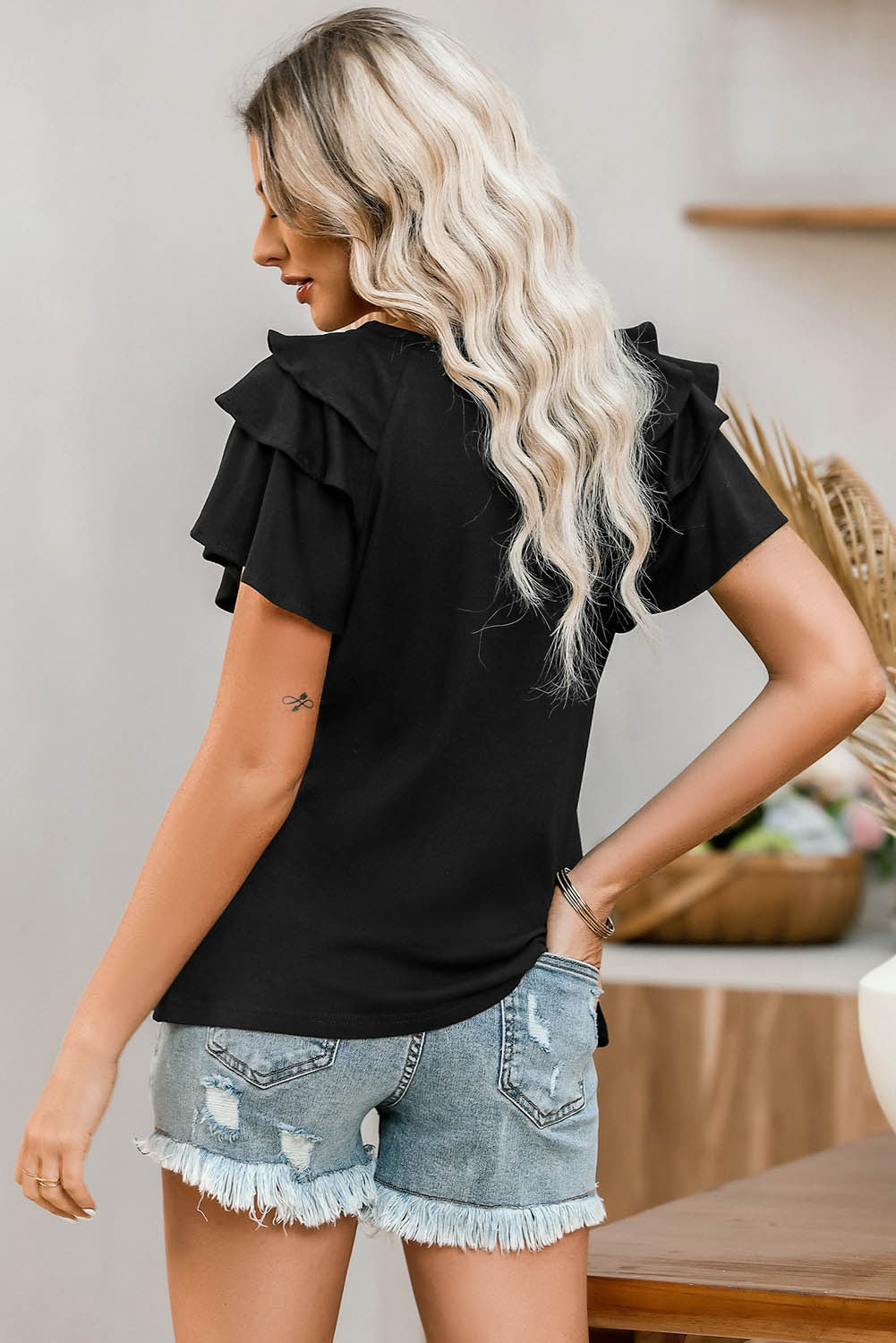 USA Round Neck Flounce Sleeve Top - RebelReine Apparel & Co.