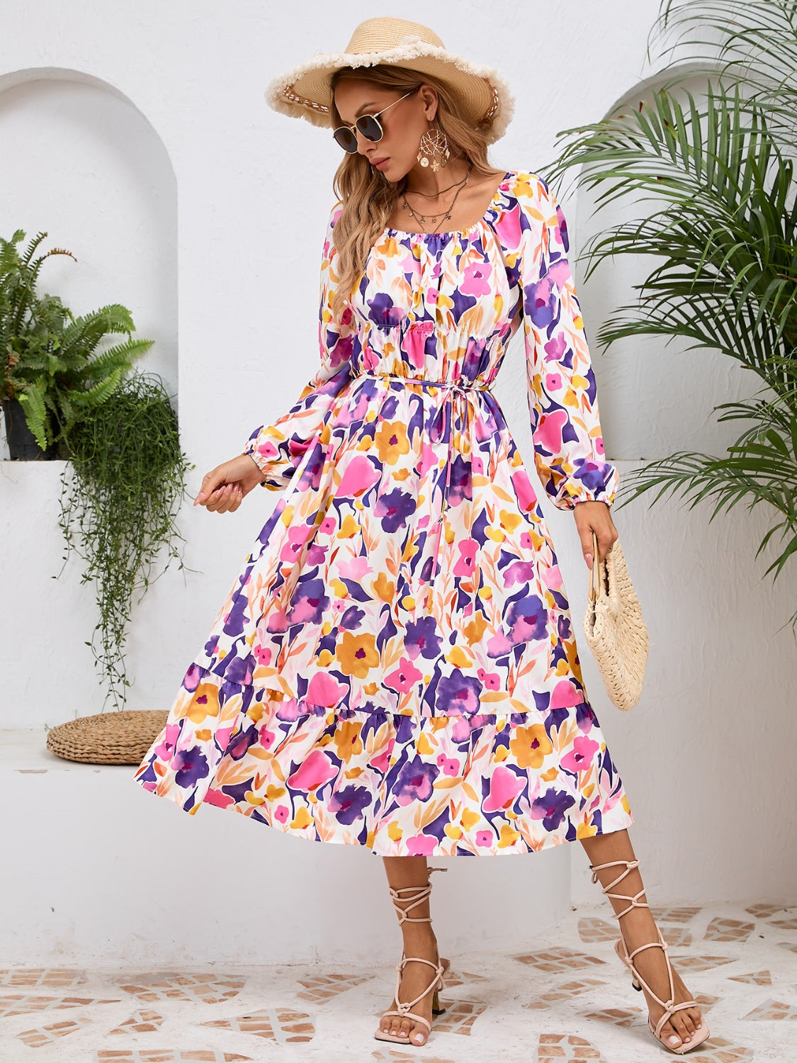 Printed Long Sleeve Midi Dress - RebelReine Apparel & Co.