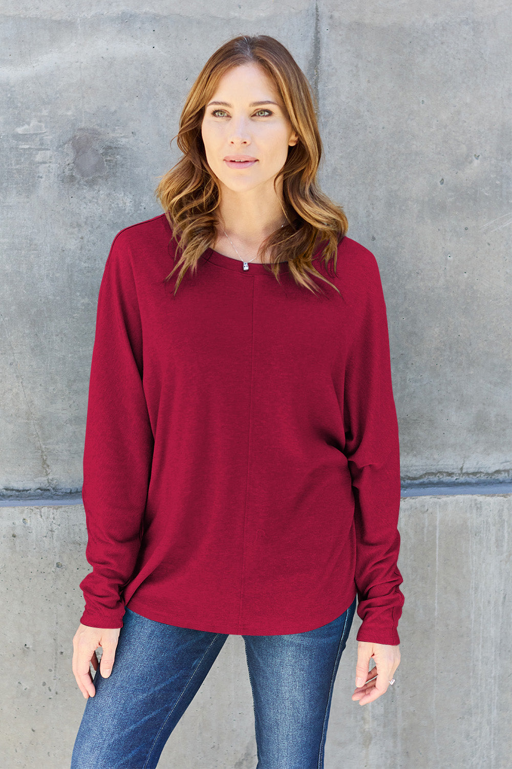 Double Take Full Size Round Neck Long Sleeve T-Shirt - RebelReine Apparel & Co.