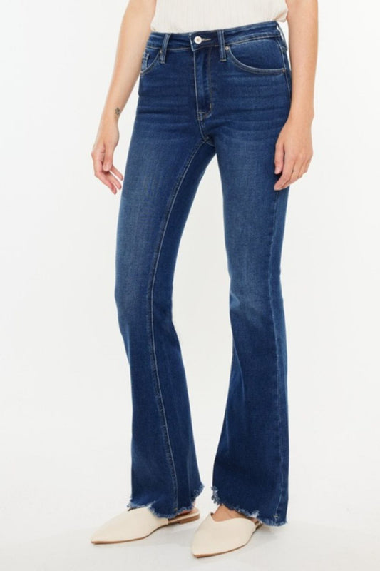 Kancan Cat's Whiskers Raw Hem Flare Jeans - RebelReine Apparel & Co.