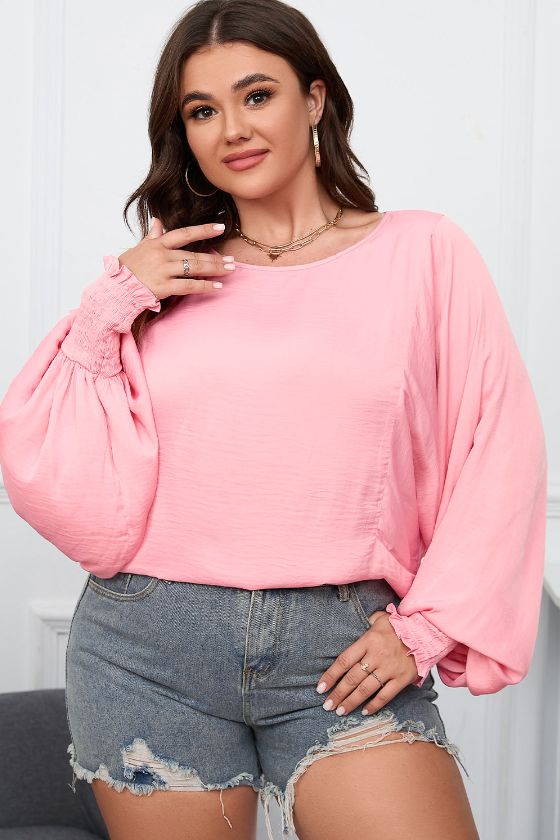 Plus Size Lantern Sleeve Dropped Shoulder Blouse - RebelReine Apparel & Co.