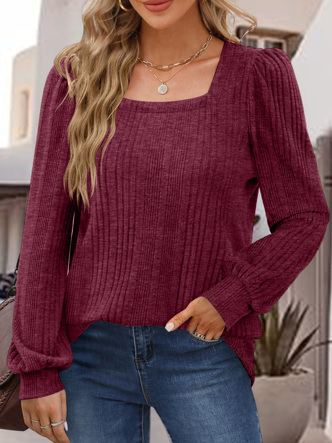 Square Neck Long Sleeve Top - RebelReine Apparel & Co.