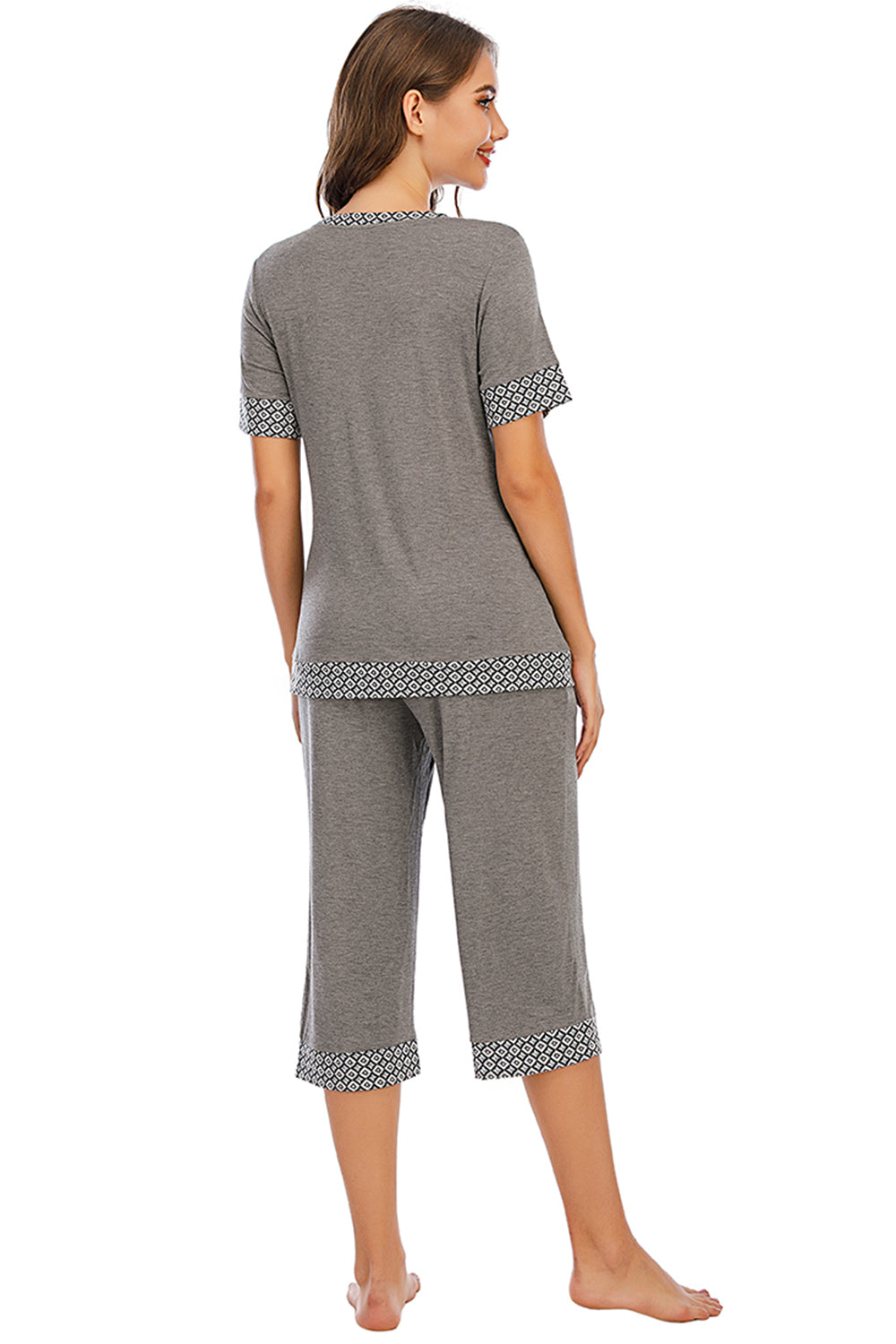 Round Neck Short Sleeve Top and Capris Pants Lounge Set - RebelReine Apparel & Co.