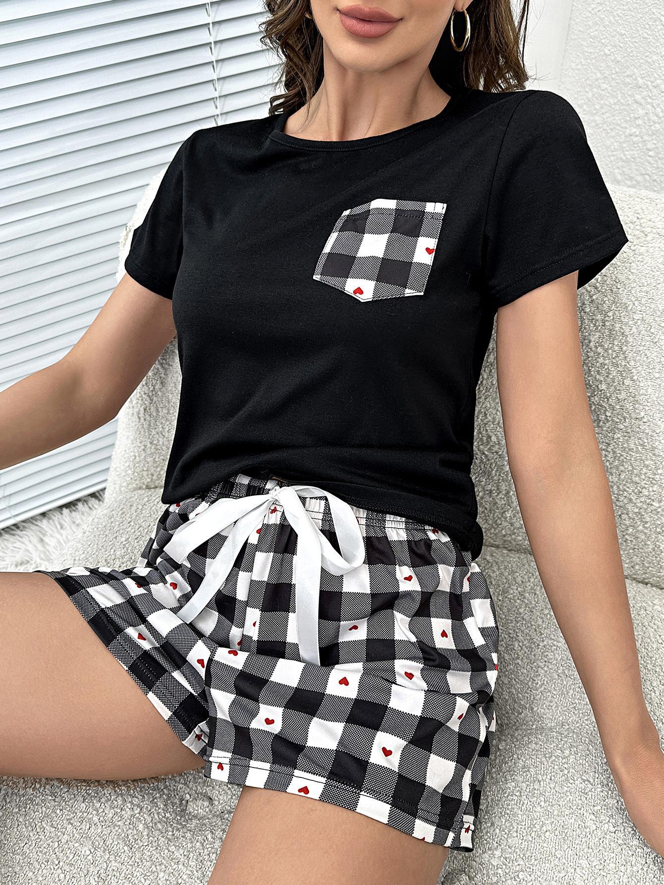 Plaid Heart Top and Shorts Lounge Set - RebelReine Apparel & Co.