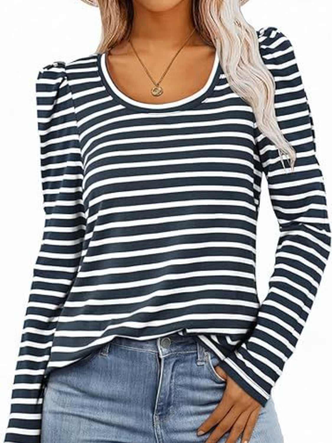 Striped Round Neck Long Sleeve T-Shirt - RebelReine Apparel & Co.