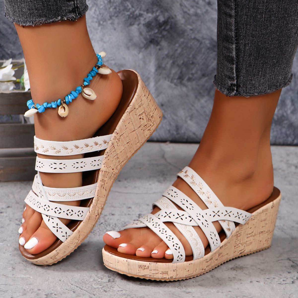 PU Leather Crisscross Wedge Sandals - RebelReine Apparel & Co.